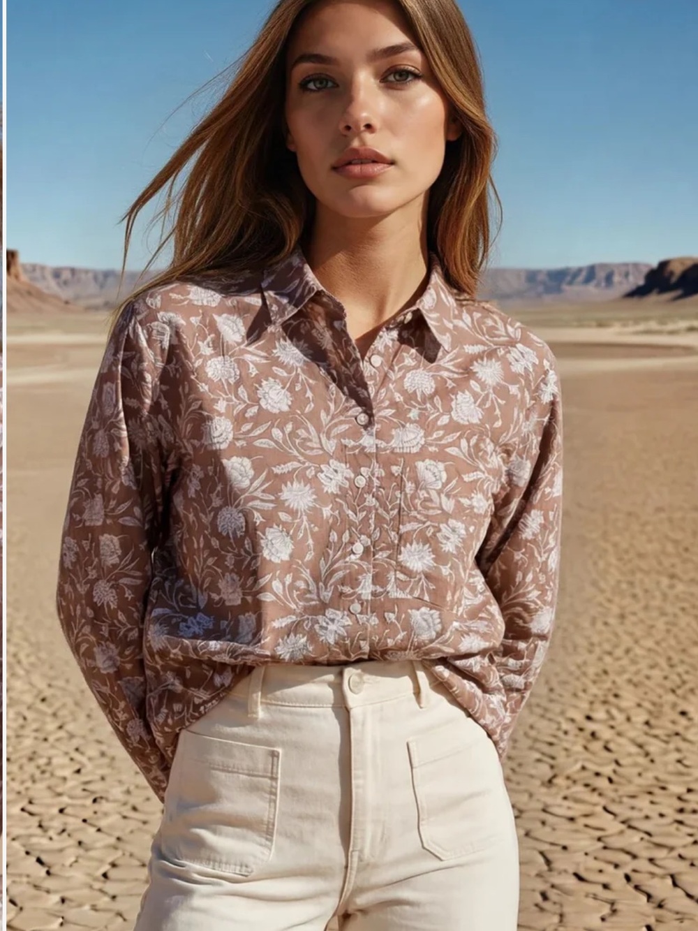 And For Good Boyfriend floral long sleeve button up Shirt XS organic cotton